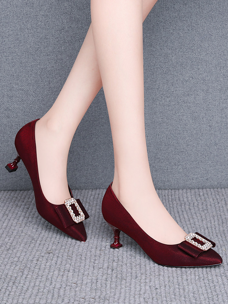 RED STILETTO HEELS HIGH HEELS FEMALE HAPPY MOTHER-IN-LAW SINGLE SHOES CHEONGSAM SHOES 2024 SMALL HEELS WEDDING WEDDING MOM SHOES