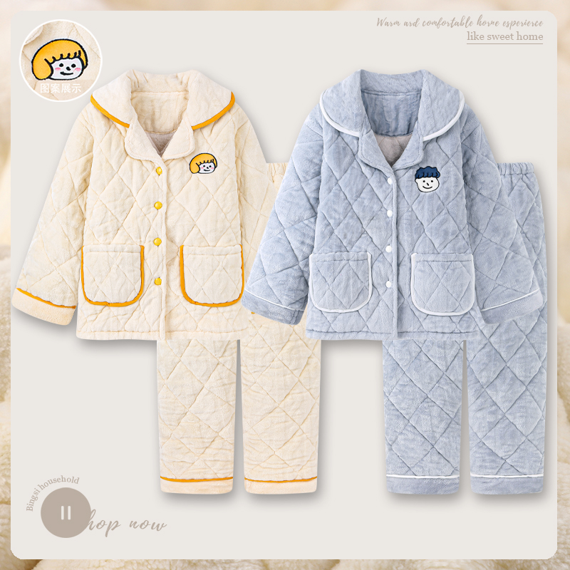 新款情侣睡衣珊瑚绒三层夹棉