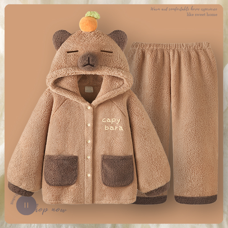 新款卡皮巴拉珊瑚绒睡衣女