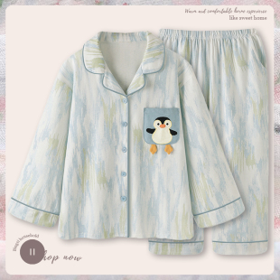 企鹅睡衣女春秋款长袖日系ins家居服套装2025新款秋冬季可爱卡通