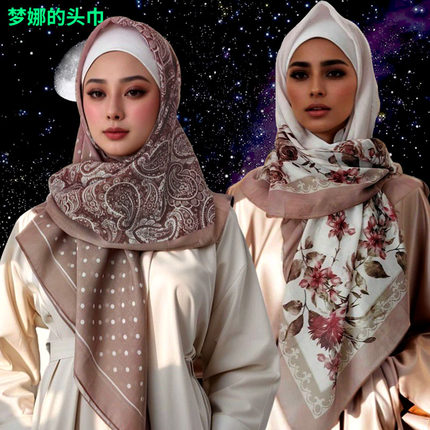 50色110*110cm女生巴里纱印花围巾卷边方巾经典时尚包头巾披肩