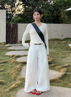 T-PLATFORM 早春新款口袋褶皱设计感阔腿裤小个子卷边休闲裤16009