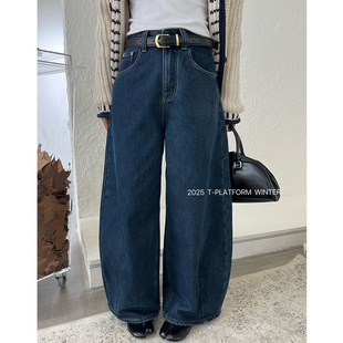 ［T台］T-PLATFORM广州十三行小个子冬季穿搭复古薄绒牛仔裤93230