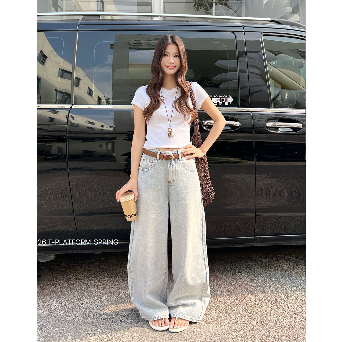 T-PLATFORM 2026早春新款美式复古高腰阔腿裤水洗做旧牛仔裤68061