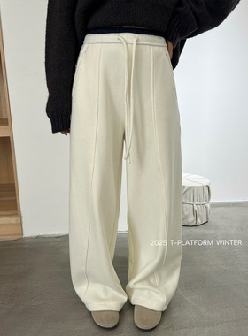 ［T台］T-PLATFORM广州十三行冬季加绒卫裤韩系简约风休闲裤83356