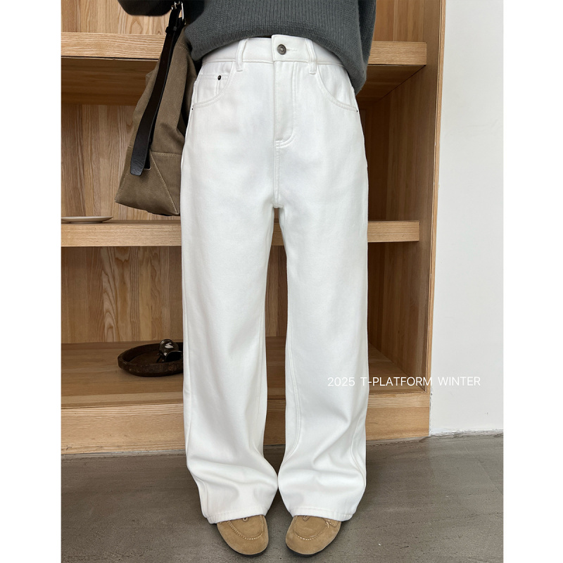 T台冬季厚绒休闲裤白色9328