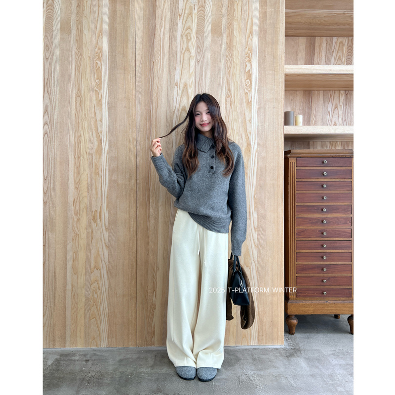 T台加绒休闲裤杏色83306