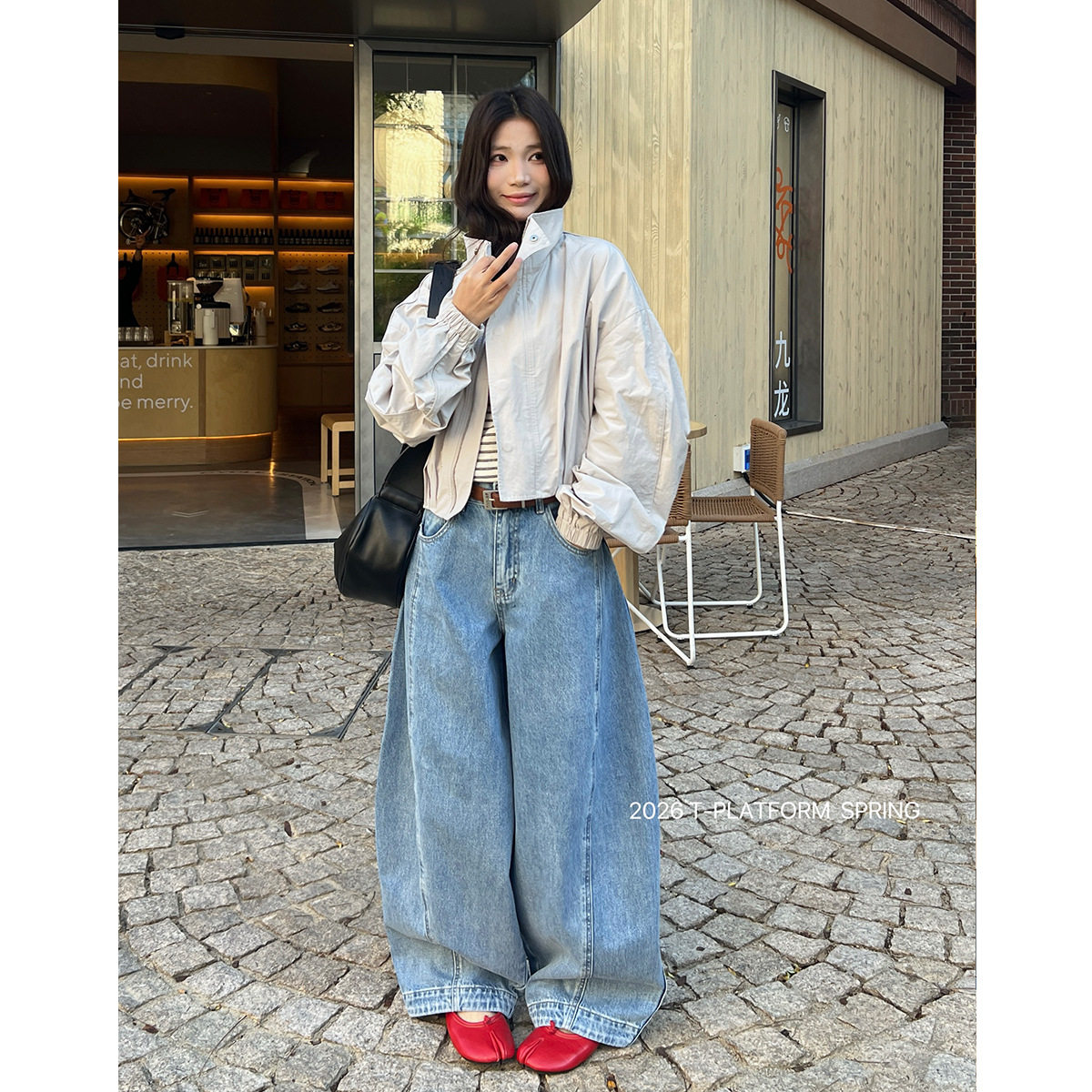 T-PLATFORM 早春新款美式复古高街牛仔裤女韩系个性穿搭裤子1330N