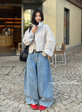 T-PLATFORM 早春新款美式复古高街牛仔裤女韩系个性穿搭裤子1330N