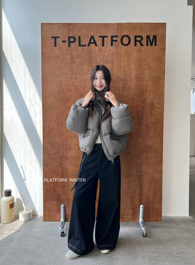 ［T台］T-PLATFORM广州十三行冬季抓毛牛仔裤韩系复古奶奶裤93158