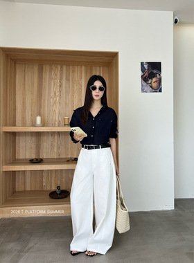 T-PLATFORM 韩系ins风阔腿裤女2026夏季轻职场高级感休闲裤 16153