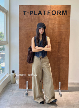 ［T台］T-PLATFORM 秋季美式运动设计感工装裤女显瘦休闲裤93030