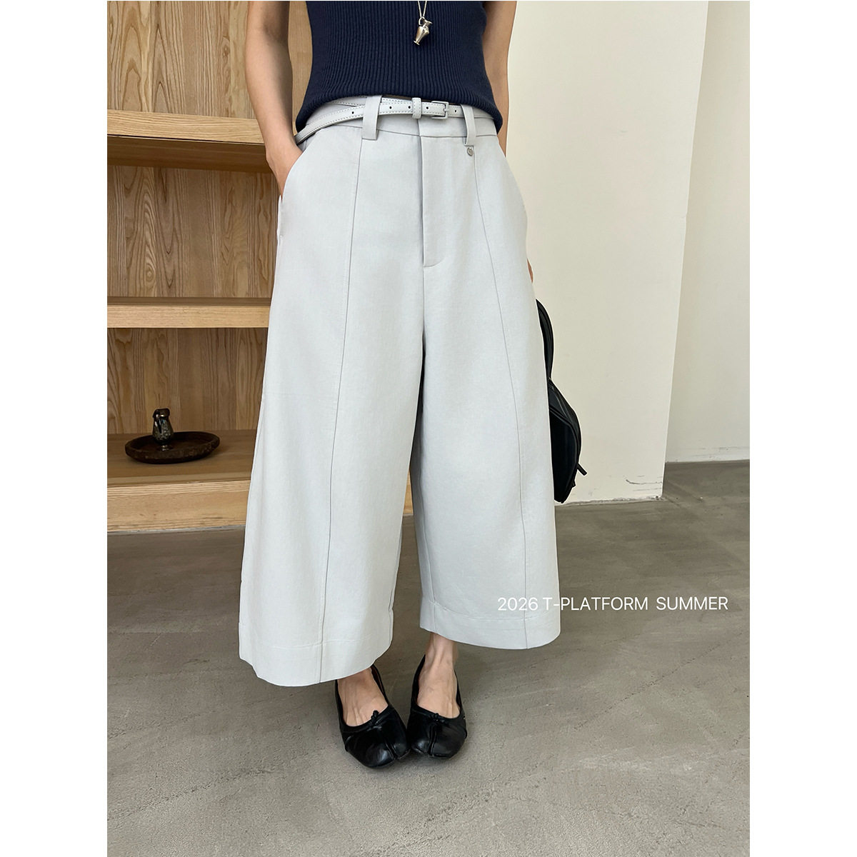 T台/T-PLATFORM 极简通勤挺括休闲裤女百搭小南瓜八分裤夏16083-1