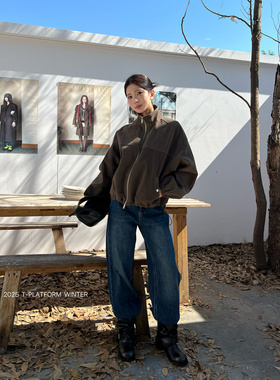 ［T台］T-PLATFORM广州十三行冬款厚绒直筒裤窄版牛仔拖地裤93270