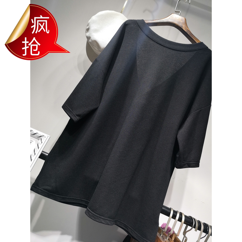 短袖女2020年夏季新款韩版丅恤大v领上衣小性感中长款宽松露背衫