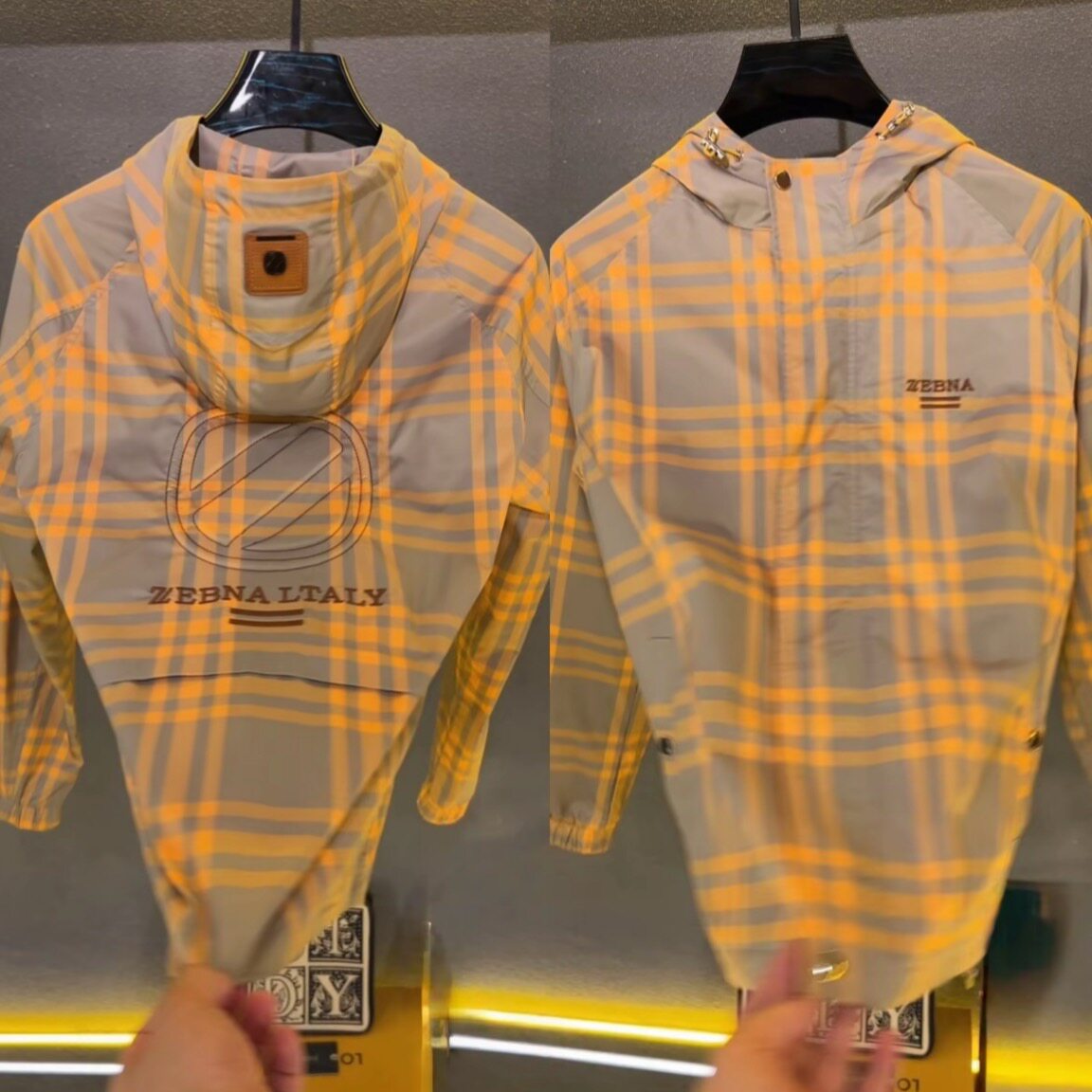 时尚百搭高级感帅气轻潮流奢小众男款条纹格子连帽休闲夹克外套