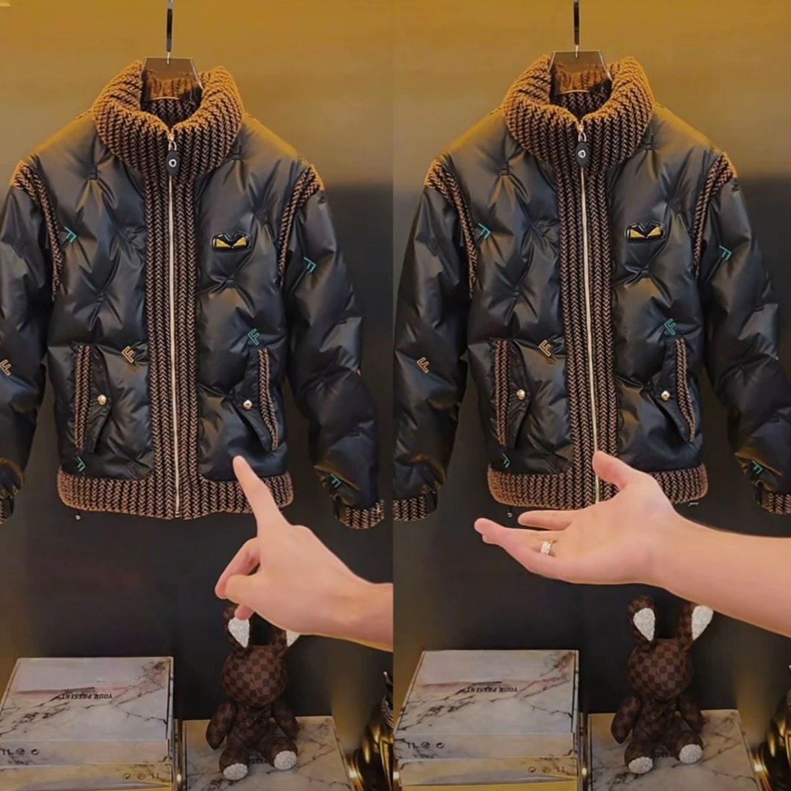 冬季新款设计师款时尚潮流百搭恶魔小眼睛高级感保暖男士棉服外套