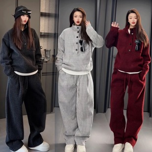 炎炎服饰情侣款加绒套装免烫纹理提花立领5粒扣上衣休闲裤两件套