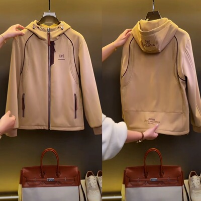 【饭饭专属】纯色老钱连帽 休闲连帽拼接男士痞帅夹克外套 XU1578