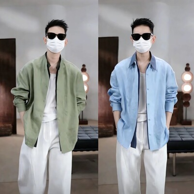 可拆假两件款衬衫外套男士休闲百搭可拆卸领时尚高级感帅气简约