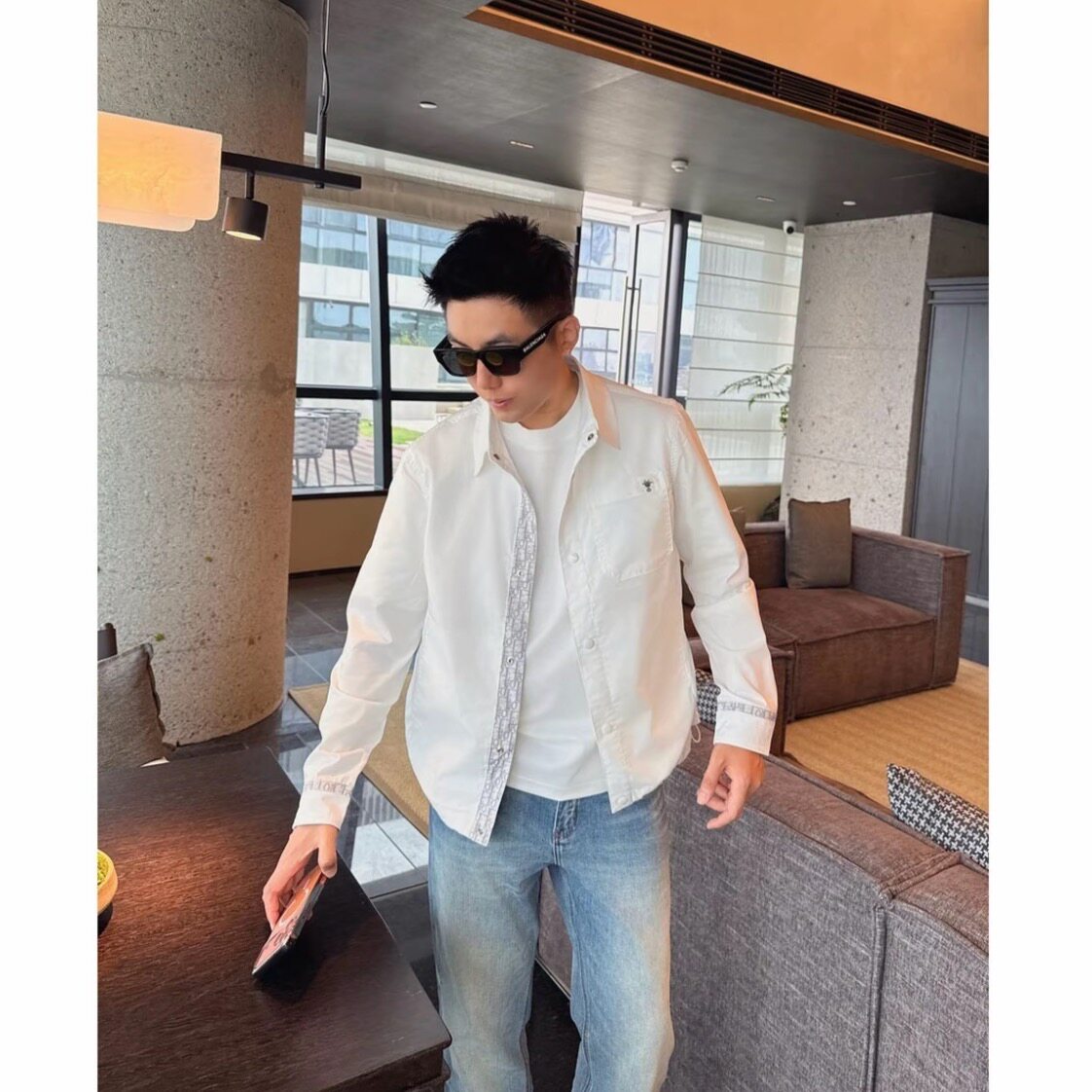 【拼接字母刺绣】轻奢翻领时尚按扣夹克衬衫外套高级感男装上衣