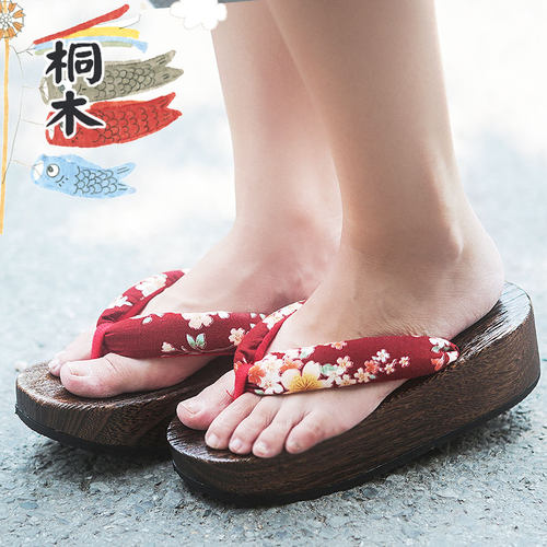 日式风cos人字拖厚底高跟木屐