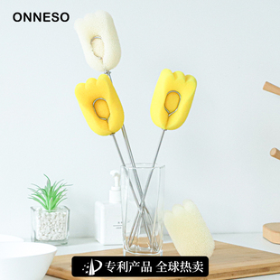 花朵海绵杯刷304不锈钢加长柄厨房无死角神器奶瓶壶可替换清洁刷