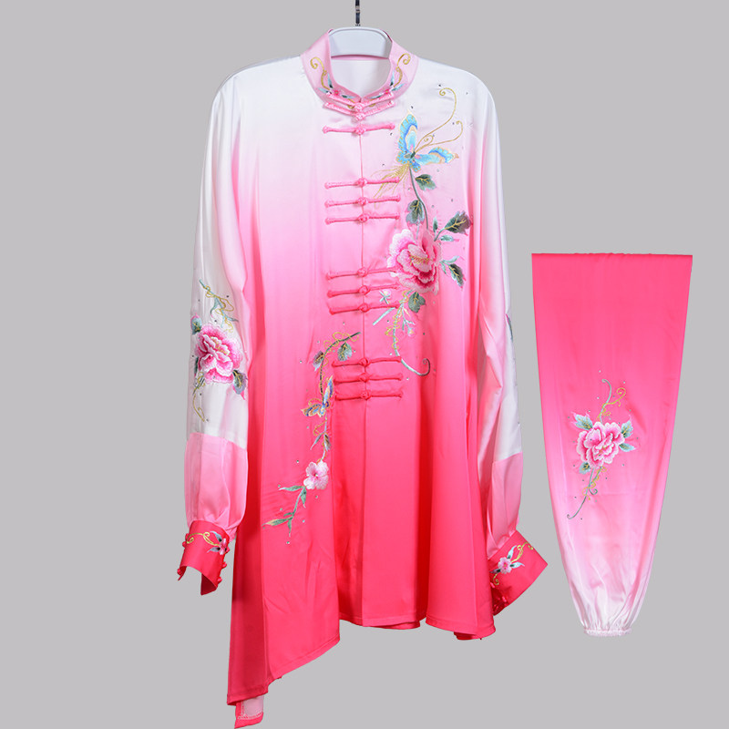 言一太极新款绣花太极服渐变色表演服比赛服练功女款定制