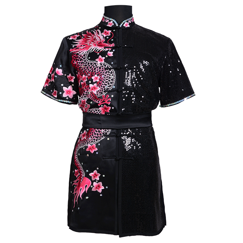 言一青年少年真丝手推绣武术彩服