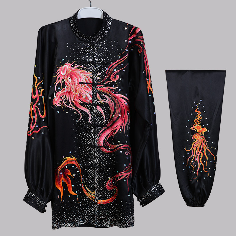 言一太极春季新款真丝绣龙太极服比赛服中国风练功服亮钻男女定制