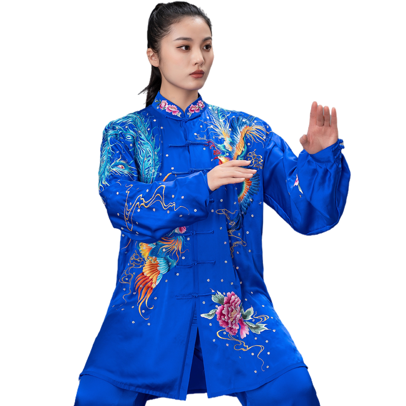 言一女新款双凤刺绣真丝太极服