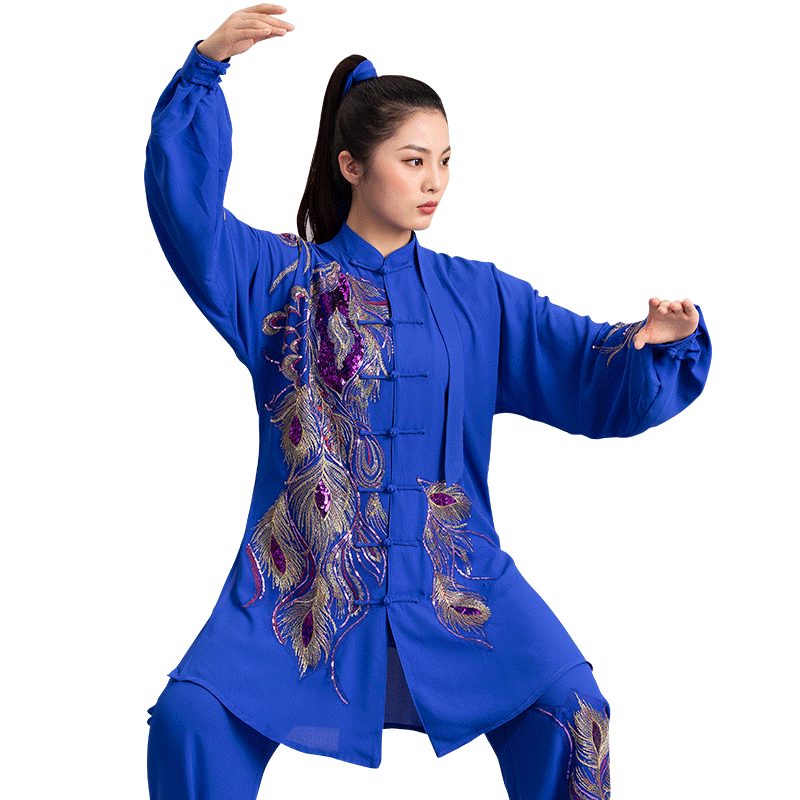言一比赛宝蓝色气舞晨练太极服