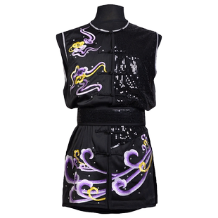 言一武术服新款刺绣紫凤凰亮片表演服武术南拳服无袖青少年男定制