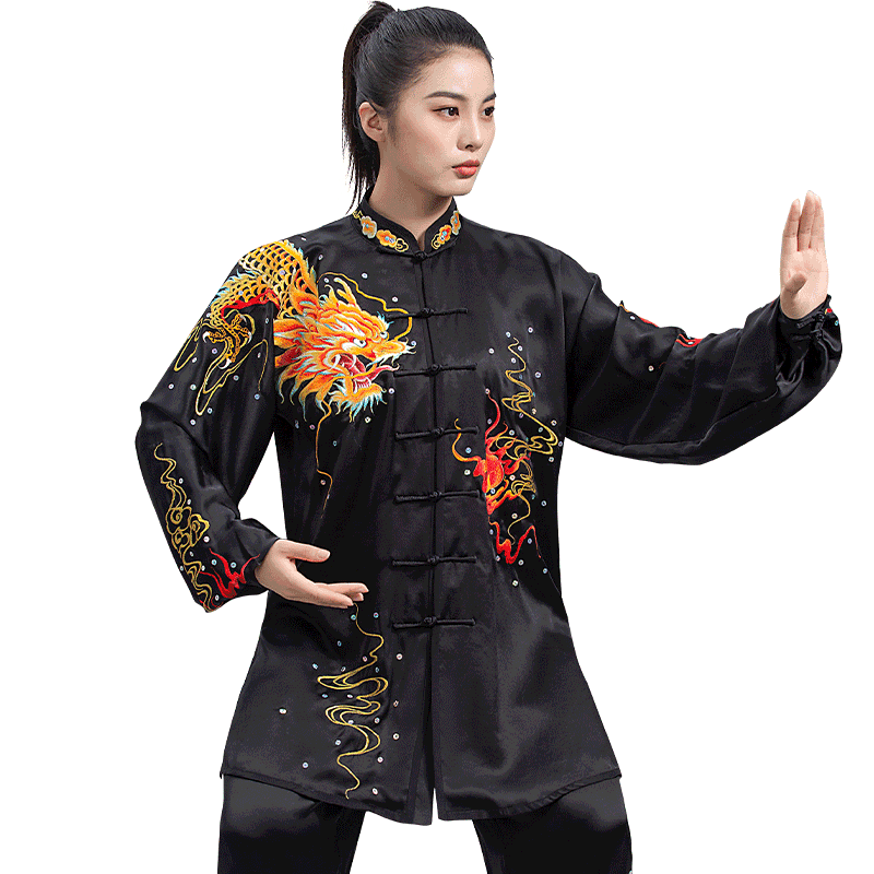 言一太极服新款真丝钻亮片手工
