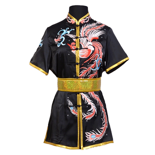 言一武术南拳长拳练功儿童比赛表演彩衣服装刺绣红凤黑色男女成人