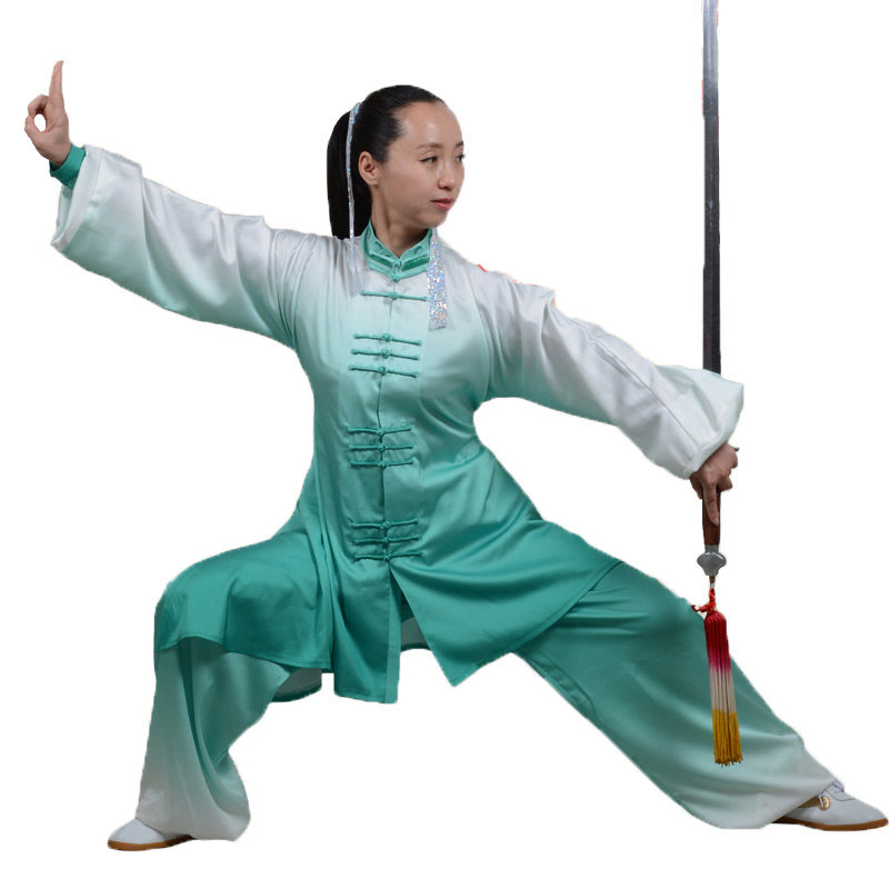 言一新款太极服练功服裙式斜下摆