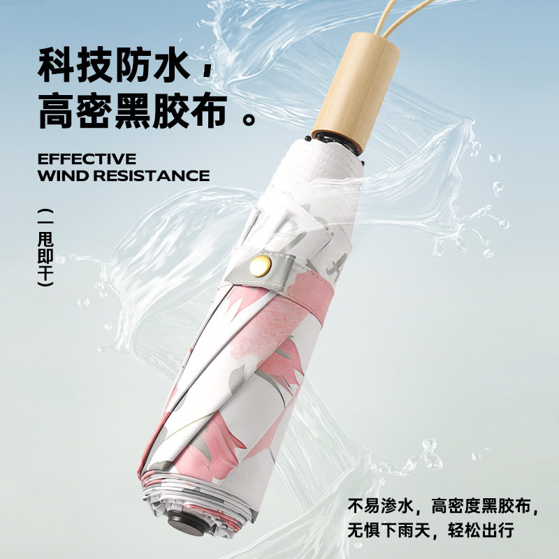 新品花朵小清新欧式手动实木柄折叠太阳伞防晒防紫外线晴雨伞