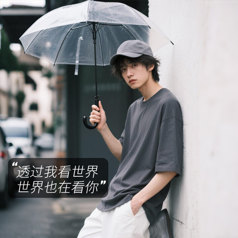 拍照氛围感道具雨伞 韩版网红小清新透明伞加厚学生高颜值长柄伞