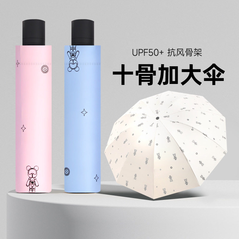 批发新款卡通雨伞十骨手动加大加固太阳伞防晒防紫外线黑胶晴雨伞