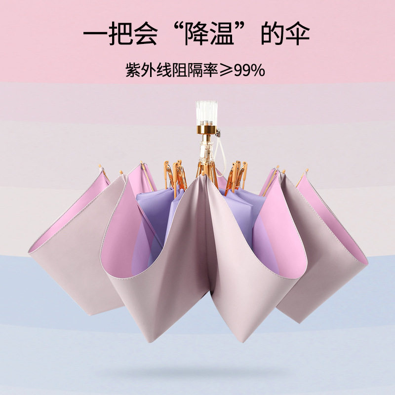 8骨彩胶波浪伞防晒降温伞水晶手柄学生防紫外线太阳伞手动遮阳伞