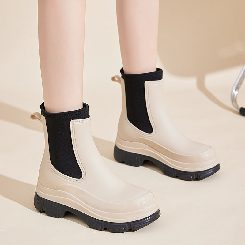 跨境纽布朗女式切尔西松紧口雨鞋雨靴防水防滑下雨可穿中筒靴水鞋
