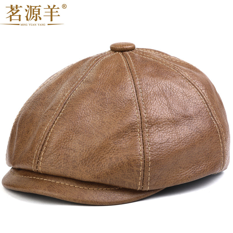 中老年人帽子男真皮南瓜帽中年英伦潮秋冬天鸭舌帽牛皮休闲八角帽