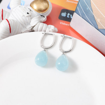 925银针天然海蓝宝水滴耳坠