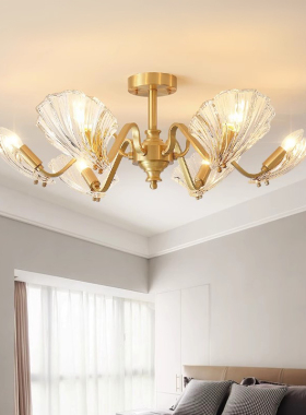 法式客厅吸顶灯卧室美式轻奢吊灯高端欧式复古主卧奶油风全铜灯具