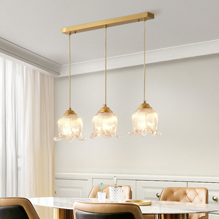 三头餐厅灯吊灯法式复古创意艺术一字长条餐桌灯美式简约全铜灯具