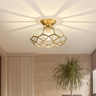 入户玄关吸顶灯全铜美式顶灯法式轻奢客厅过道门厅灯阳台复古铜灯