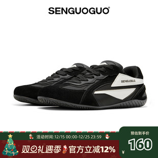 女冬季 黑色德训鞋 新款 复古休闲运动情侣鞋 森果果 子男板鞋 赛车鞋