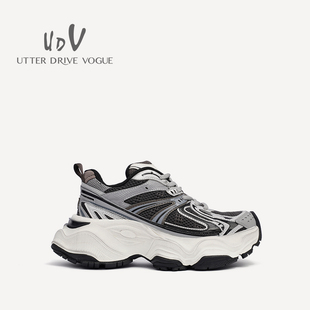 潮酷学生鞋 UDV2024春夏拼接材质撞色老爹鞋 圆头厚底运动风女鞋