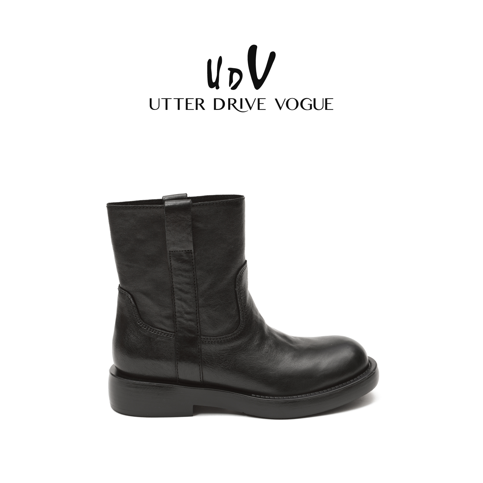 UDV油蜡牛皮瘦瘦靴女2025秋季新款复古工装靴西部牛仔中筒时装靴