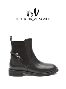 UDV时尚女靴时装靴2025秋季新款高帮弹力切尔西真皮瘦瘦西部靴子